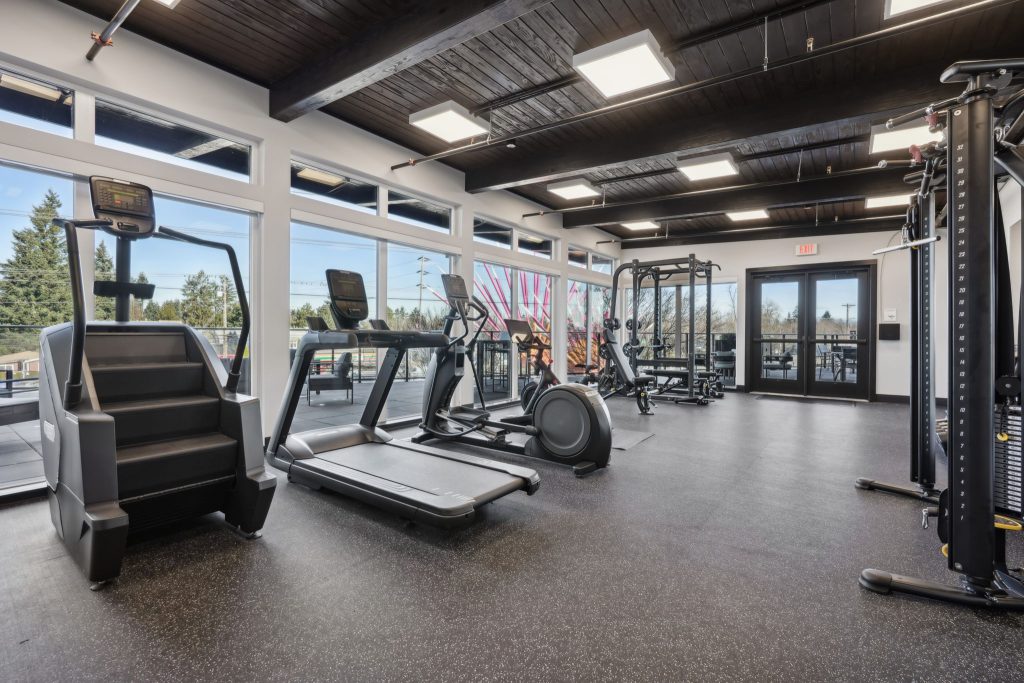 Fitness center with Peloton at AVIVA apartments in Gresham Oregon